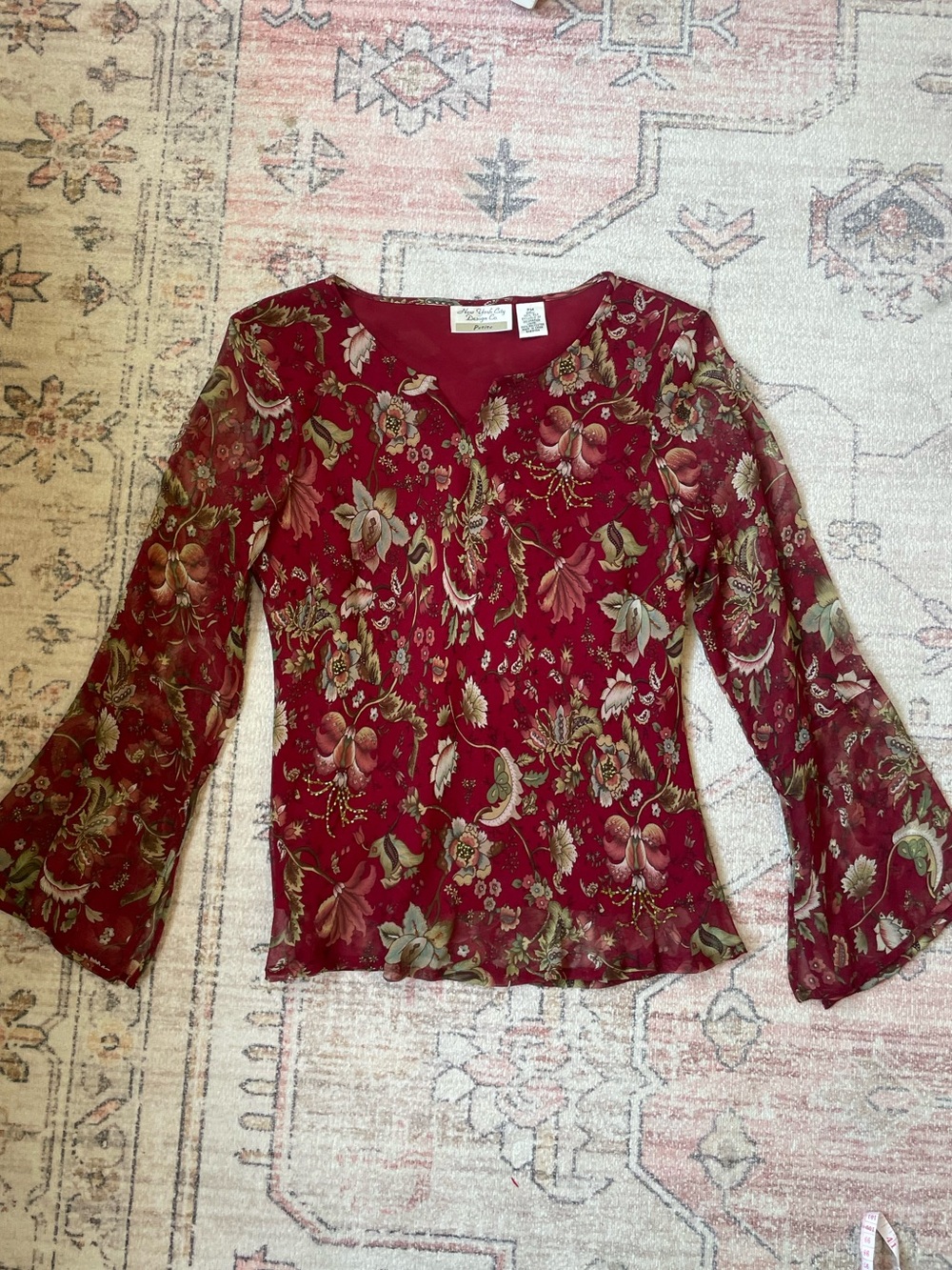 VTG New York City Design Co Silk Floral Fairycore Blouse Womens S